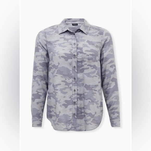 Torrid sark grey Relaxed Fit Brushed Rayon Button-Up Shirt plus size 1X - Picture 4 of 12